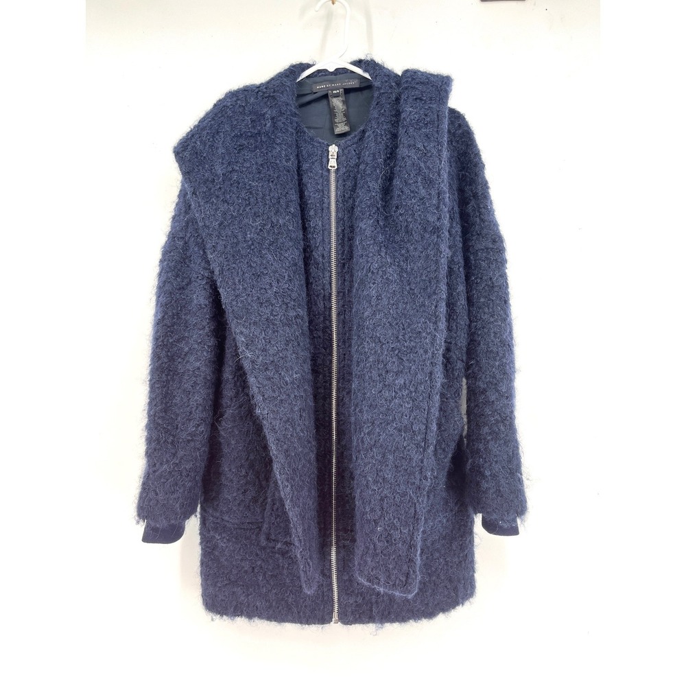 Marc by Marc Jacobs Normandy Blue Alpaca Mohair Wool Knit Hooded Coat M4003718